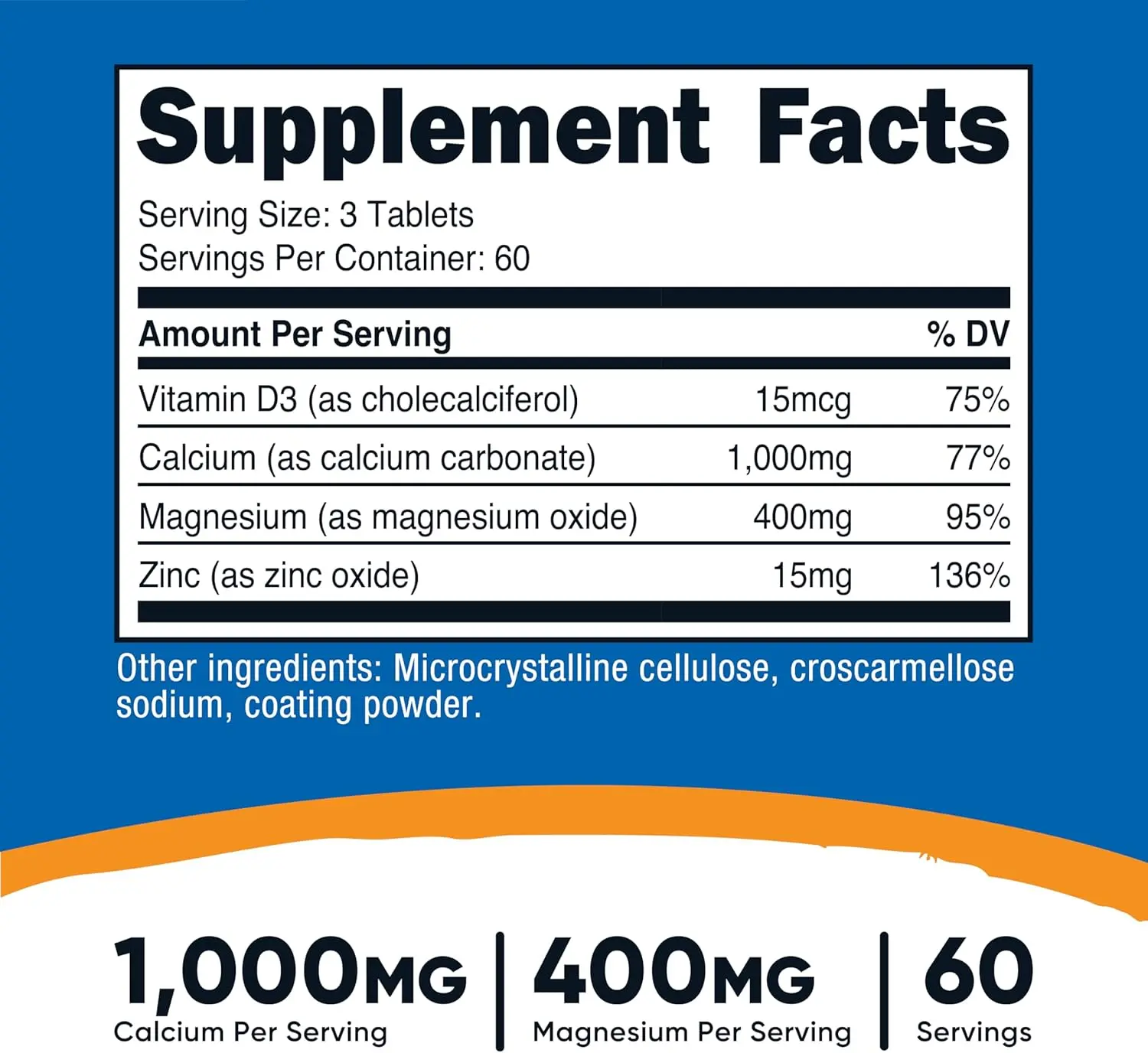 Nutricost Calcium, Magnesium & Zinc 1000 mg Tablets
